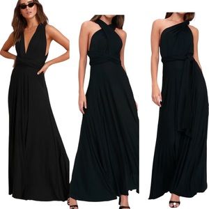 Lulu’s Tricks of the Trade Black Maxi Dress L Stretch Knit Multi-Way